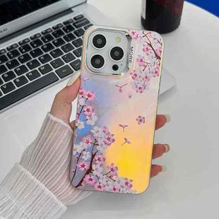 For iPhone 16 Pro Electroplating Laser Flower Texture TPU Phone Case(Peach Blossom AH4)