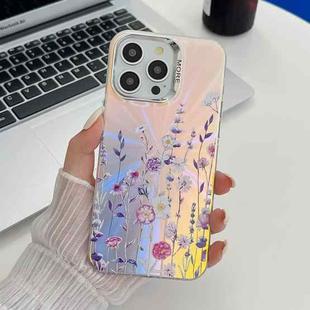 For iPhone 16 Pro Electroplating Laser Flower Texture TPU Phone Case(Flower AH1)