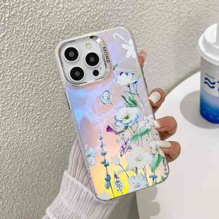 For iPhone 16 Pro Electroplating Laser Flower Texture TPU Phone Case(Blue Flower AH8)