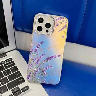 For iPhone 16 Pro Electroplating Laser Flower Texture TPU Phone Case(Lavender AH14)