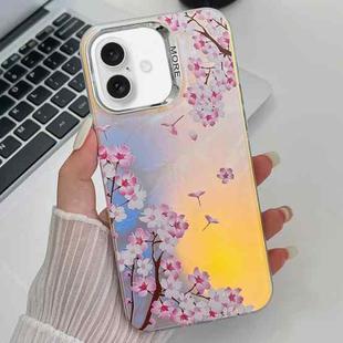 For iPhone 16 Plus Electroplating Laser Flower Texture TPU Phone Case(Peach Blossom AH4)