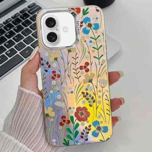 For iPhone 16 Plus Electroplating Laser Flower Texture TPU Phone Case(Flower AH6)