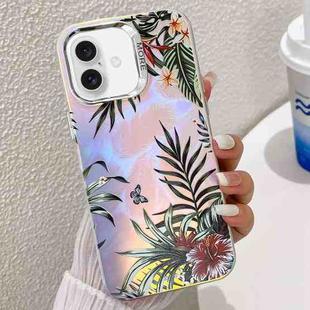 For iPhone 16 Plus Electroplating Laser Flower Texture TPU Phone Case(Leaves AH12)