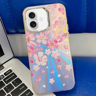 For iPhone 16 Plus Electroplating Laser Flower Texture TPU Phone Case(Pink Flower AH13)