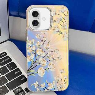 For iPhone 16 Plus Electroplating Laser Flower Texture TPU Phone Case(Pear Blossom AH17)