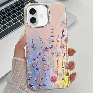 For iPhone 16 Electroplating Laser Flower Texture TPU Phone Case(Flower AH1)