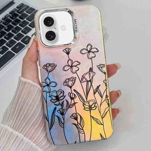 For iPhone 16 Electroplating Laser Flower Texture TPU Phone Case(Drawn Flowers AH3)
