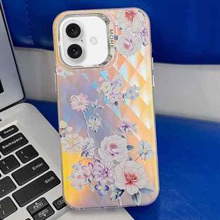 For iPhone 16 Electroplating Laser Flower Texture TPU Phone Case(Rose AH15)
