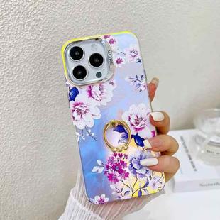 For iPhone 15 Pro Electroplating Laser Flower Ring Holder TPU Phone Case(Peony AH11)