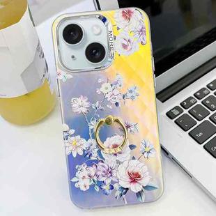 For iPhone 15 Electroplating Laser Flower Ring Holder TPU Phone Case(Rose AH15)