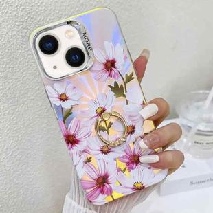 For iPhone 14 Electroplating Laser Flower Ring Holder TPU Phone Case(Cosmos Flower AH7)