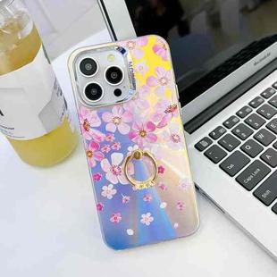 For iPhone 14 Pro Max Electroplating Laser Flower Ring Holder TPU Phone Case(Pink Flower AH13)