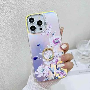 For iPhone 13 Pro Max Electroplating Laser Flower Ring Holder TPU Phone Case(Zinnia AH9)