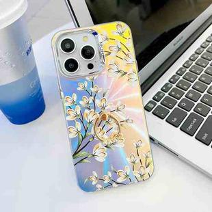 For iPhone 13 Pro Electroplating Laser Flower Ring Holder TPU Phone Case(Pear Blossom AH17)