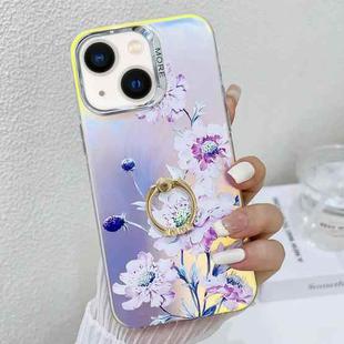 For iPhone 13 Electroplating Laser Flower Ring Holder TPU Phone Case(Zinnia AH9)