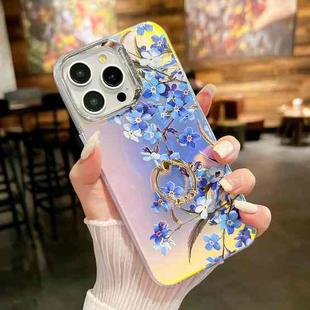 For iPhone 16 Pro Max Electroplating Laser Flower Ring Holder TPU Phone Case(Myosotis AH2)