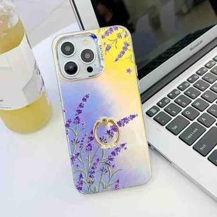 For iPhone 16 Pro Electroplating Laser Flower Ring Holder TPU Phone Case(Lavender AH14)