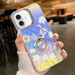 For iPhone 16 Plus Electroplating Laser Flower Ring Holder TPU Phone Case(Chrysanthemum AH5)