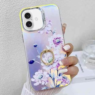 For iPhone 16 Plus Electroplating Laser Flower Ring Holder TPU Phone Case(Zinnia AH9)