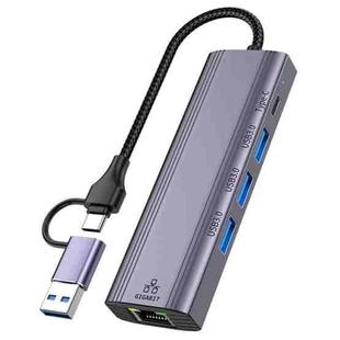 T513 USB-A / Type-C to USB3.0 x 3 + USB-C + Gigabit Laptop Adapter Docking Station