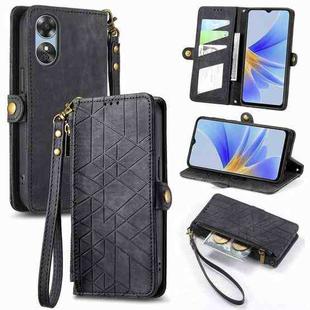 For OPPO A60 4G Geometric Zipper Wallet Side Buckle Leather Phone Case(Black)