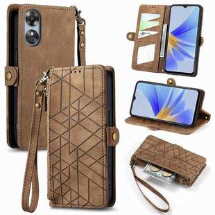 For OPPO A60 4G Geometric Zipper Wallet Side Buckle Leather Phone Case(Brown)