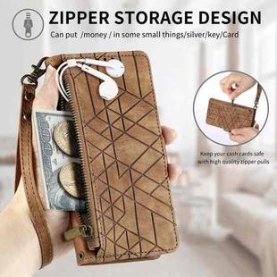 For OPPO A3 Pro Geometric Zipper Wallet Side Buckle Leather Phone Case(Brown)