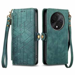 For OPPO A3 Pro Geometric Zipper Wallet Side Buckle Leather Phone Case(Green)