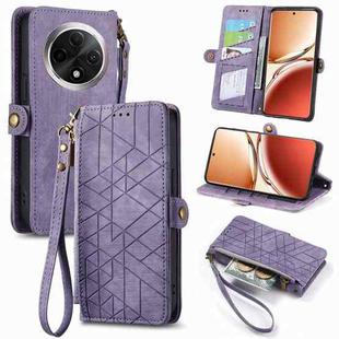 For OPPO A3 Pro Geometric Zipper Wallet Side Buckle Leather Phone Case(Purple)