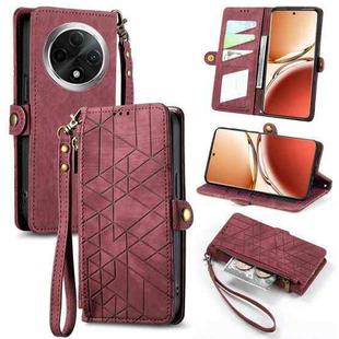 For OPPO A3 Pro Geometric Zipper Wallet Side Buckle Leather Phone Case(Red)