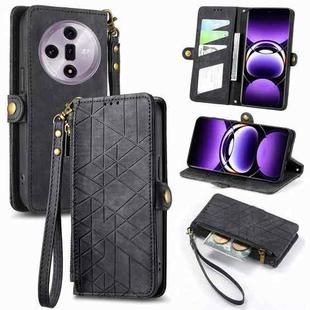 For OPPO Find X7 Geometric Zipper Wallet Side Buckle Leather Phone Case(Black)