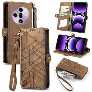 For OPPO Find X7 Geometric Zipper Wallet Side Buckle Leather Phone Case(Brown)