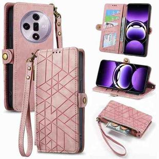 For OPPO Find X7 Geometric Zipper Wallet Side Buckle Leather Phone Case(Pink)