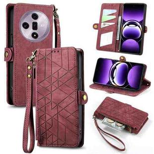 For OPPO Find X7 Geometric Zipper Wallet Side Buckle Leather Phone Case(Red)