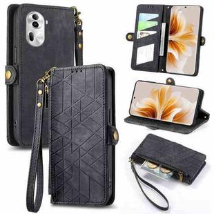 For OPPO Reno11 5G Global Geometric Zipper Wallet Side Buckle Leather Phone Case(Black)