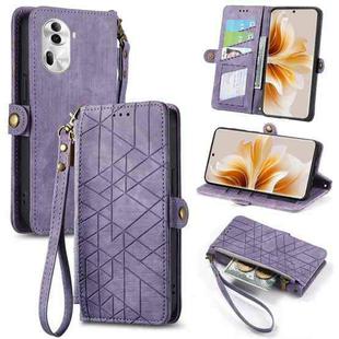For OPPO Reno11 5G Global Geometric Zipper Wallet Side Buckle Leather Phone Case(Purple)