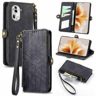 For  OPPO Reno11 Pro Global Geometric Zipper Wallet Side Buckle Leather Phone Case(Black)