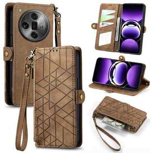 For OPPO Find X7 Ultra Geometric Zipper Wallet Side Buckle Leather Phone Case(Brown)