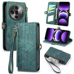 For OPPO Find X7 Ultra Geometric Zipper Wallet Side Buckle Leather Phone Case(Green)