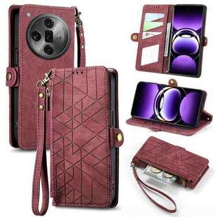 For OPPO Find X7 Ultra Geometric Zipper Wallet Side Buckle Leather Phone Case(Red)