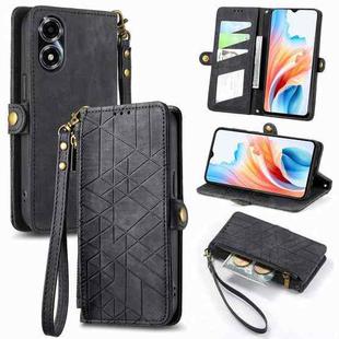 For OPPO A2X 5G Geometric Zipper Wallet Side Buckle Leather Phone Case(Black)