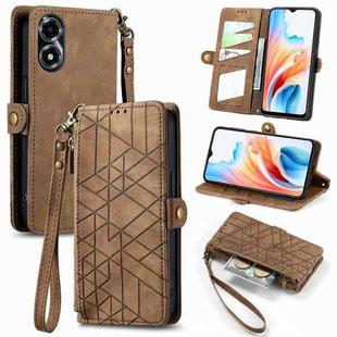 For OPPO A2X 5G Geometric Zipper Wallet Side Buckle Leather Phone Case(Brown)