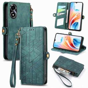 For OPPO A2X 5G Geometric Zipper Wallet Side Buckle Leather Phone Case(Green)