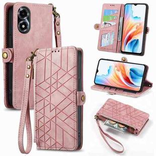 For OPPO A2X 5G Geometric Zipper Wallet Side Buckle Leather Phone Case(Pink)