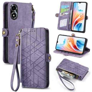 For OPPO A2X 5G Geometric Zipper Wallet Side Buckle Leather Phone Case(Purple)