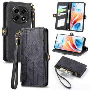 For OPPO A2 Pro 5G Geometric Zipper Wallet Side Buckle Leather Phone Case(Black)