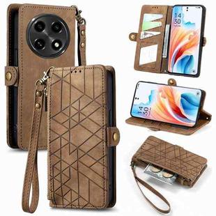 For OPPO A2 Pro 5G Geometric Zipper Wallet Side Buckle Leather Phone Case(Brown)