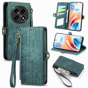 For OPPO A2 Pro 5G Geometric Zipper Wallet Side Buckle Leather Phone Case(Green)