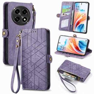 For OPPO A2 Pro 5G Geometric Zipper Wallet Side Buckle Leather Phone Case(Purple)