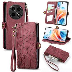 For OPPO A2 Pro 5G Geometric Zipper Wallet Side Buckle Leather Phone Case(Red)